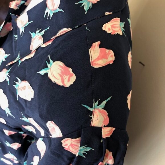DIOR Silk Navy Pink Rose Long Sleeve Blouse 6 Vintage - Picture 12 of 14
